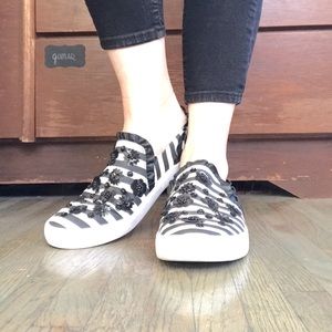 Kate Spade New York Black and White Floral slip on sneakers